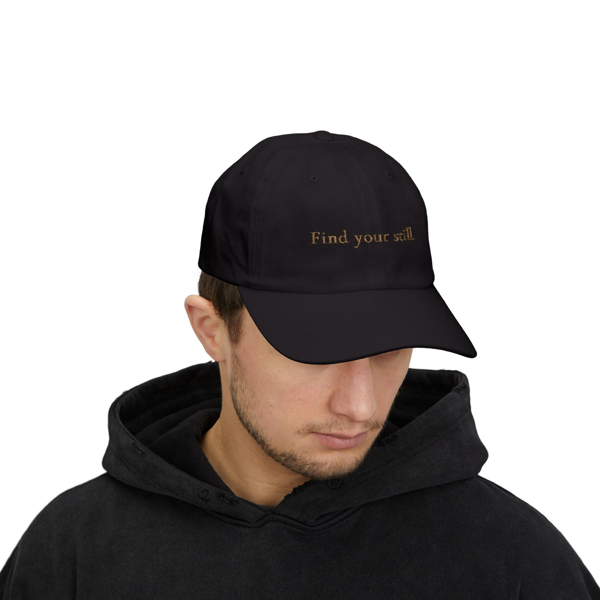 Find Your Still Dad Cap — Minimalist Embroidered White Baseball Hat